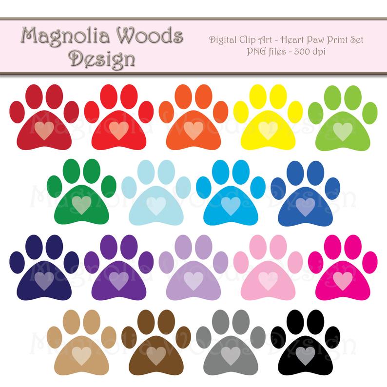 Heart paw print clip. Pawprint clipart pring