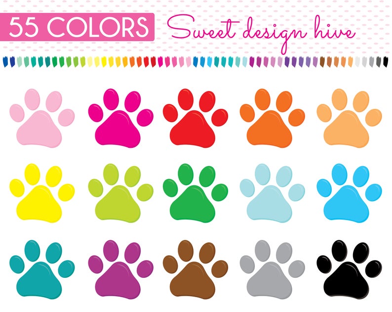 Paws clipart paw print. Prints rainbow colors puppy