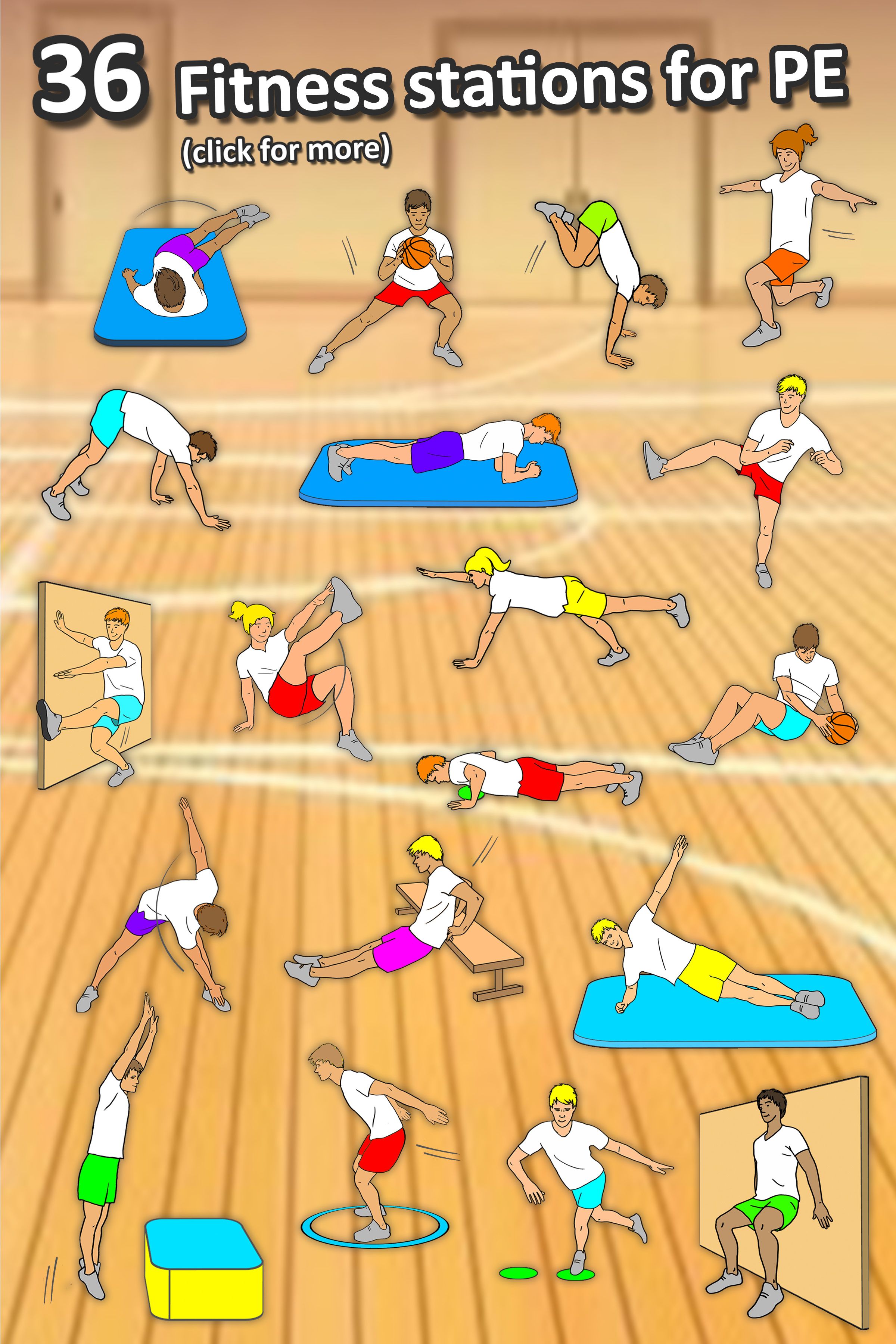 Fitness circuit station cards. Pe clipart school physical therapy