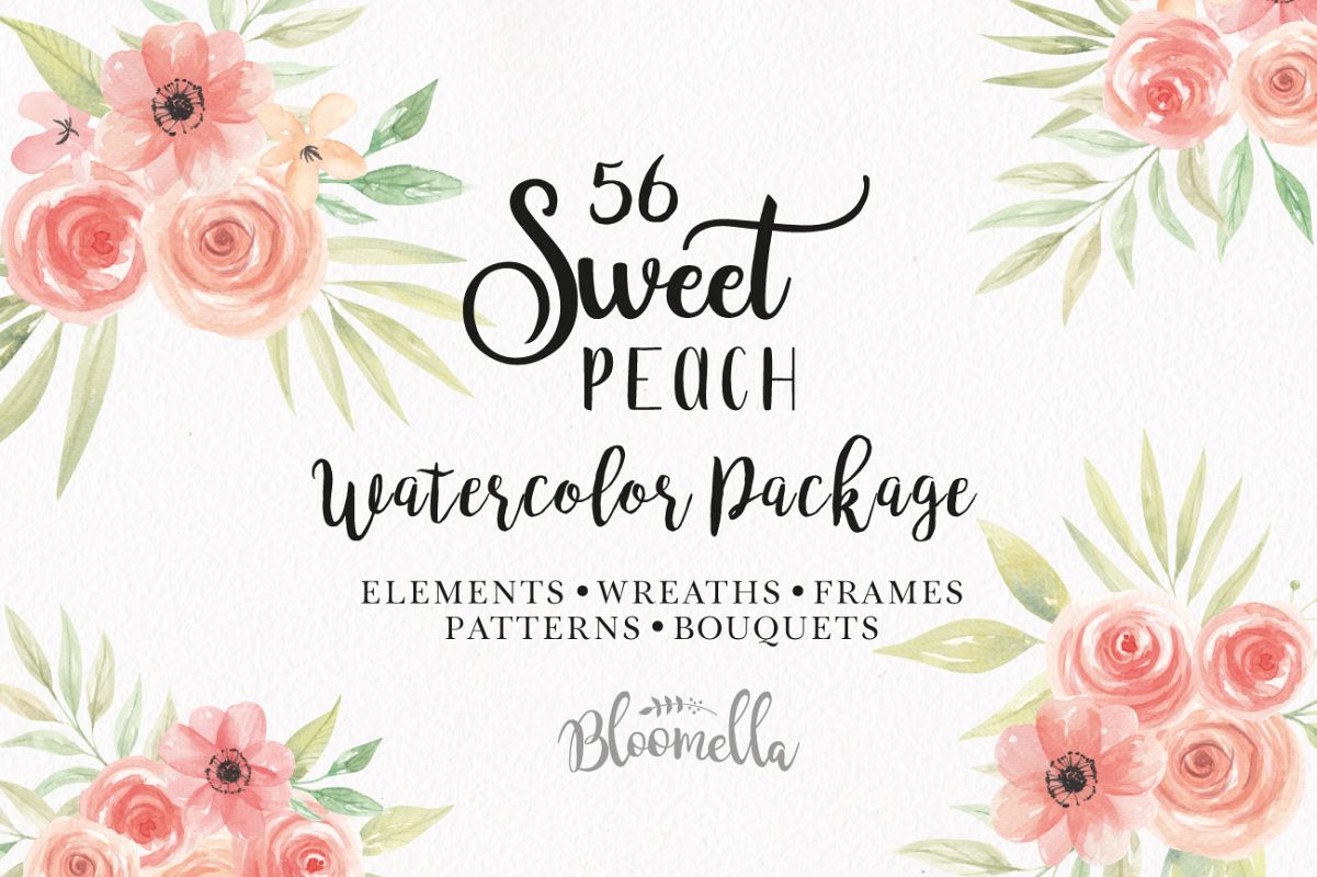 Sweet floral watercolor frames. Peach clipart flower