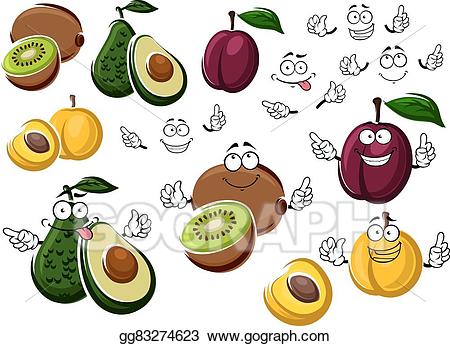 Vector art cartoon avocado. Peach clipart plum