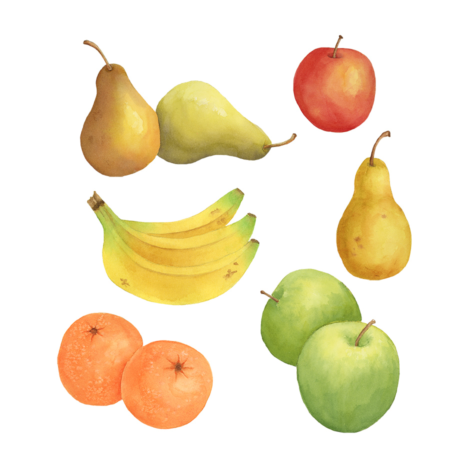 Watercolor . Pear clipart individual fruit