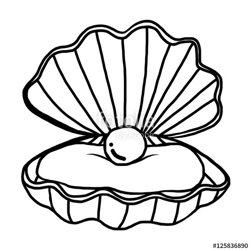 Pearls clipart black and white. Pearl shell cartoon vector