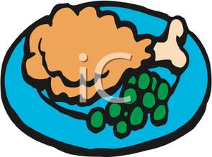 Peas clipart plate. A chicken leg and