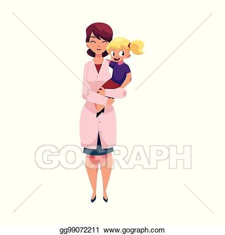 Eps illustration doctor holding. Pediatrician clipart little girl