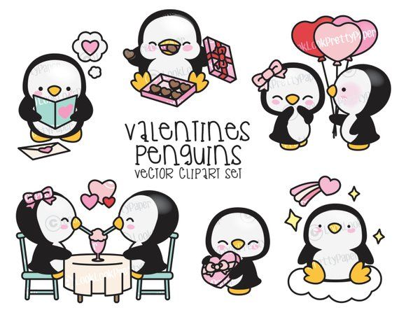 Premium vector valentines . Penguins clipart kawaii
