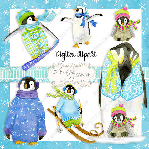 Winter penguin clip art. Penguins clipart snowboarding