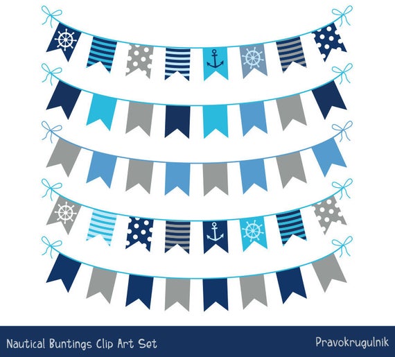 Bunting gray blue banner. Pennant clipart nautical