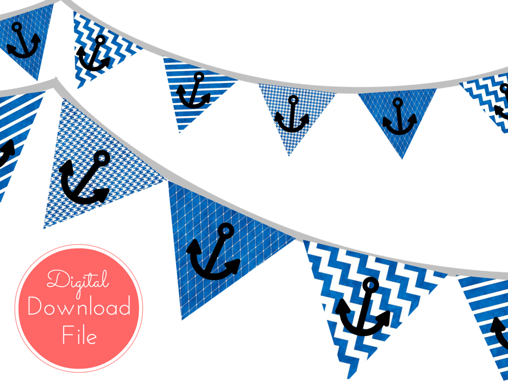Pennant clipart nautical. Blue watercolor baby shower