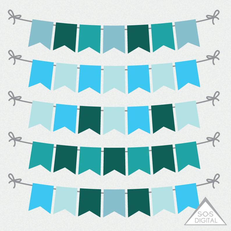 Pennant clipart teal. And blue flag banners