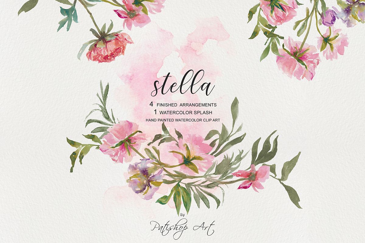 Peonies clipart blush peony. Watercolor clip art 