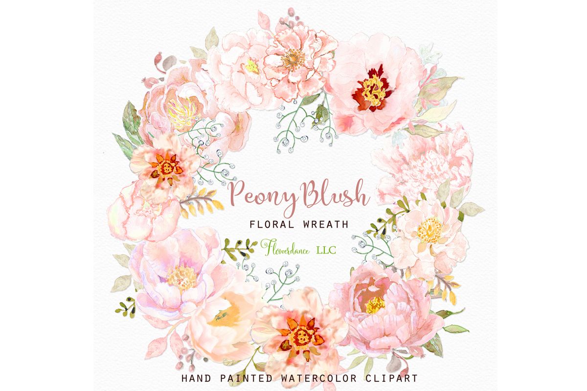 Peonies clipart blush peony. Watercolor wreath floral 
