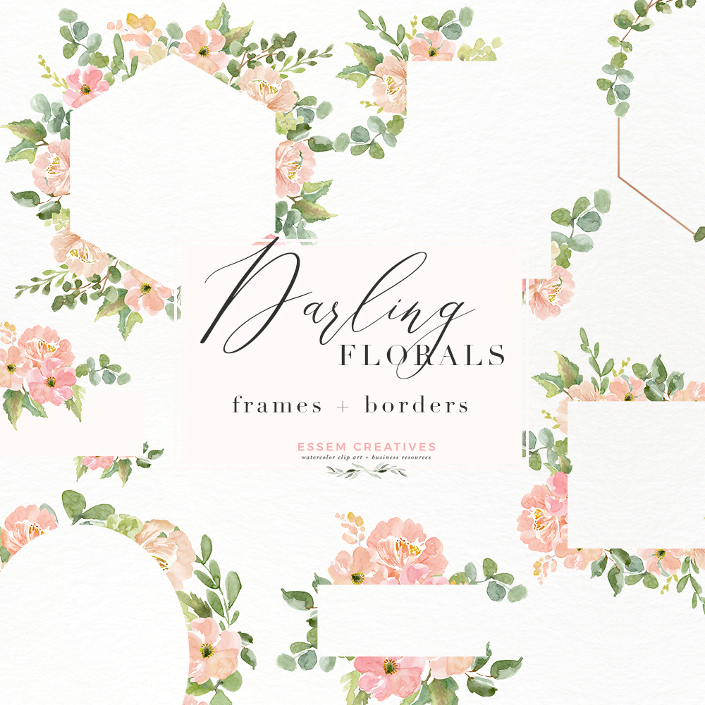 Watercolor flower romantic blush. Peony clipart border