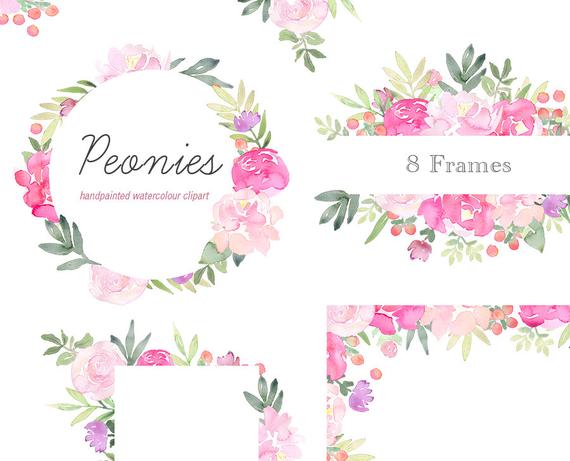 Peonies clipart frame. Floral clip art flower