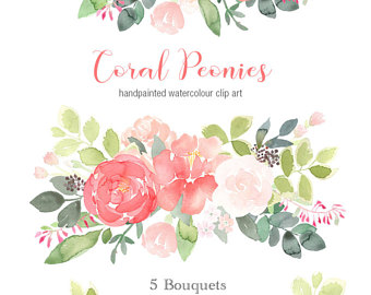 Etsy bouquets coral peonies. Peony clipart