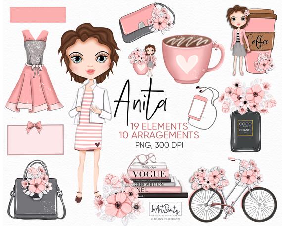 Planner girl bottle illustration. Perfume clipart fashion item