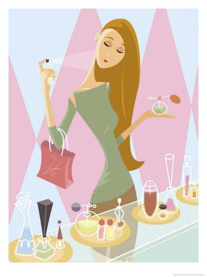 Woman sampling in art. Perfume clipart perfume store