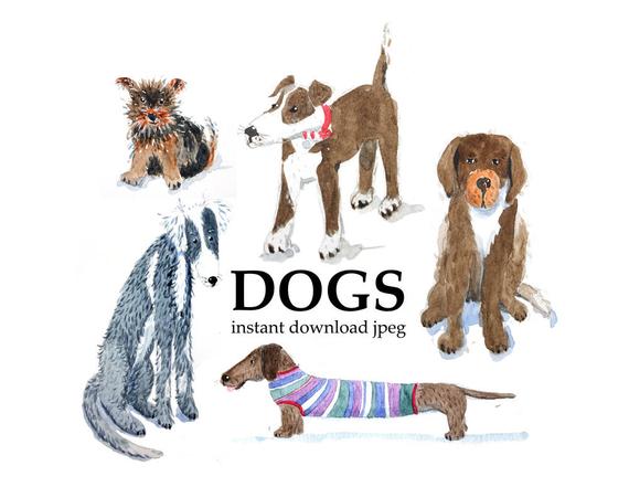 Pets clipart 5 dog. Watercolor dogs clip art