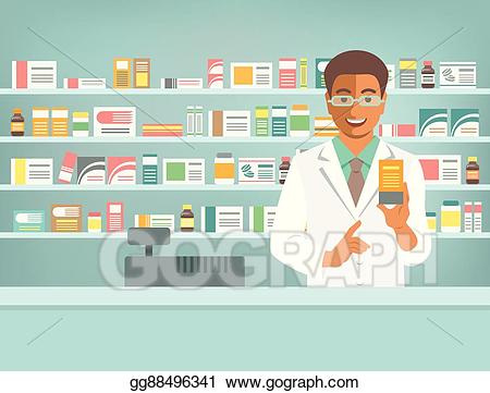 Pharmacist clipart pharmacy counter. Vector art black man