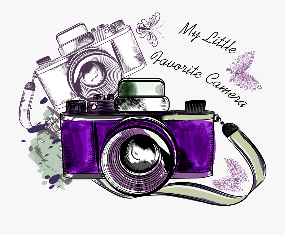 Photography sketch vintage images. Photograph clipart purple camera