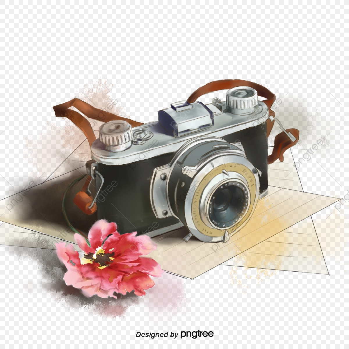 Flower elements of hand. Photograph clipart travel camera