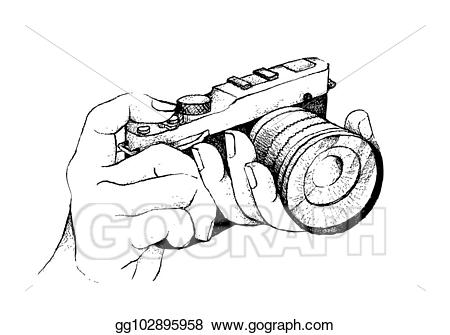 Vector art of holding. Photographer clipart hand drawn