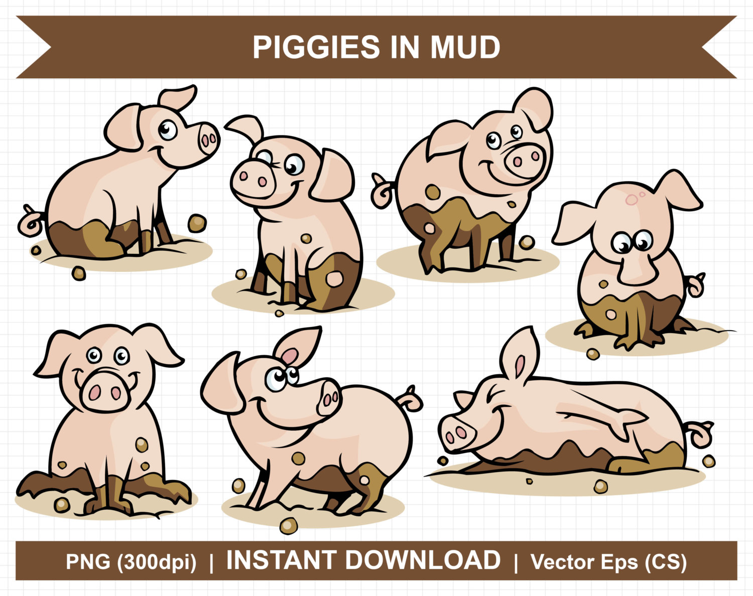Pigs clipart six. Free mud cool pig