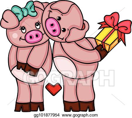 Pigs clipart couple. Vector art cute of