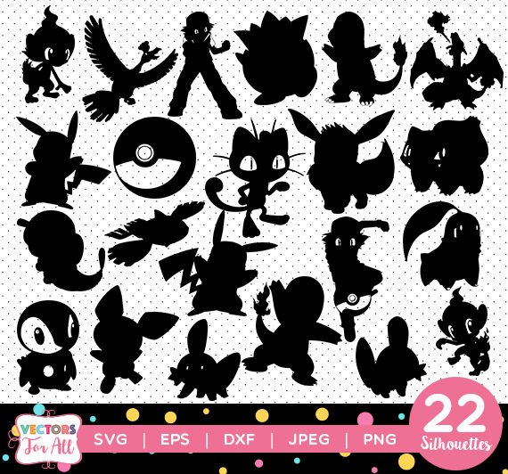 Pikachu clipart silhouette. Pokemon silhouettes stencil pack