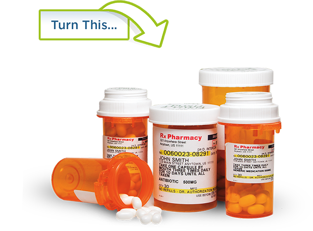 Pill bottle png. Accupac for patients throw