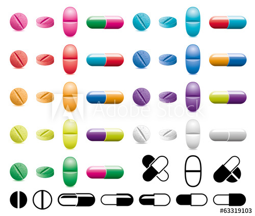 Pills clipart symbolic. Vector collection of capsules