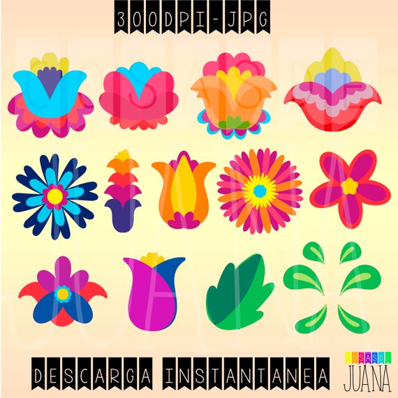 Flowers clip art elements. Pinata clipart embroidery mexican