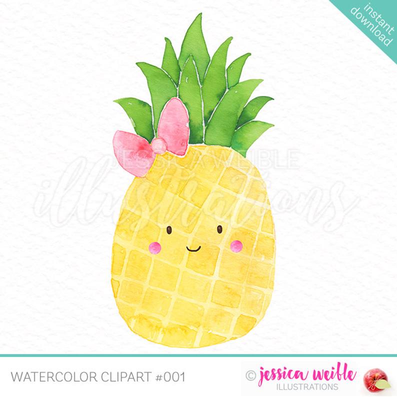 Cutie watercolor cute digital. Pineapple clipart bow