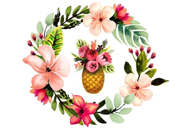 Pineapple clipart floral. Tropical watercolor beach summer