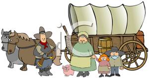Pioneer clipart waggon. A colorful cartoon of