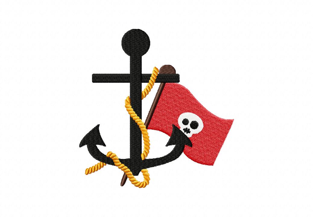 Ahoy machine embroidery design. Pirate clipart anchor