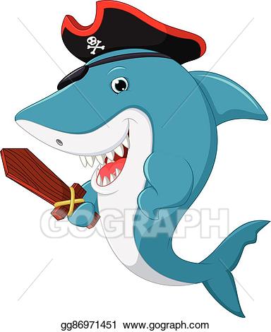 Pirate clipart shark. Vector art cute cartoon