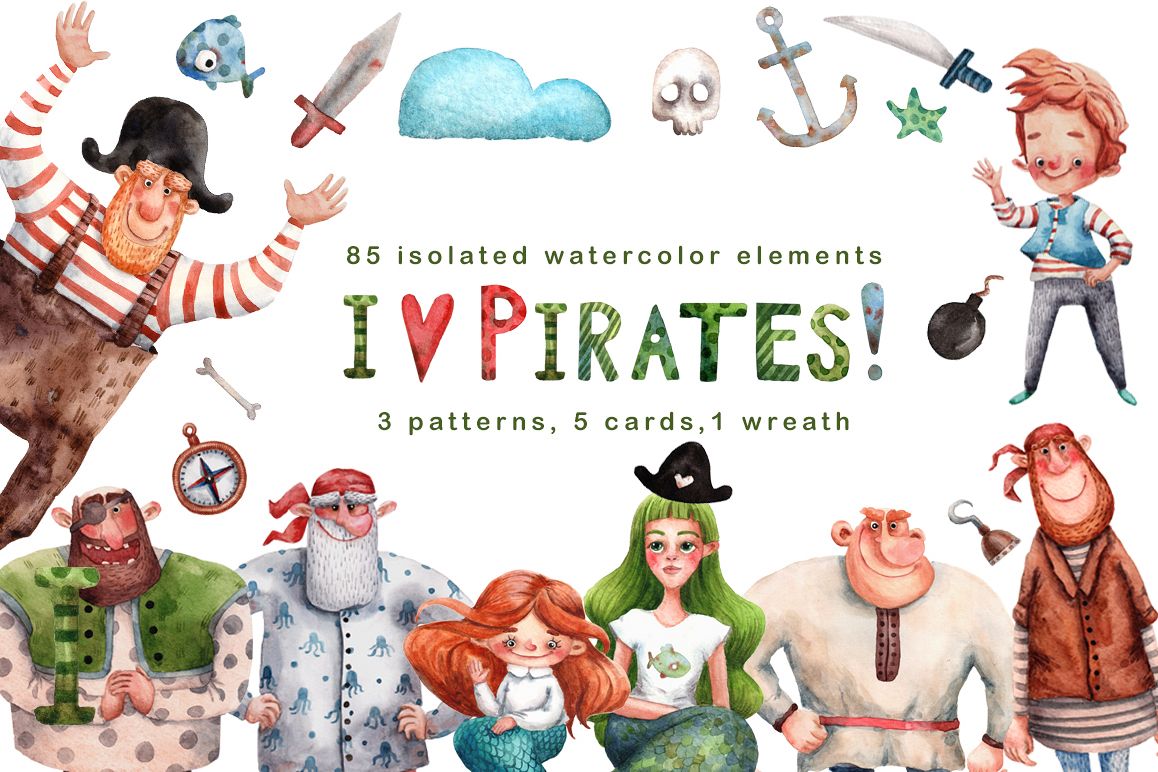 I love clip art. Pirates clipart watercolor