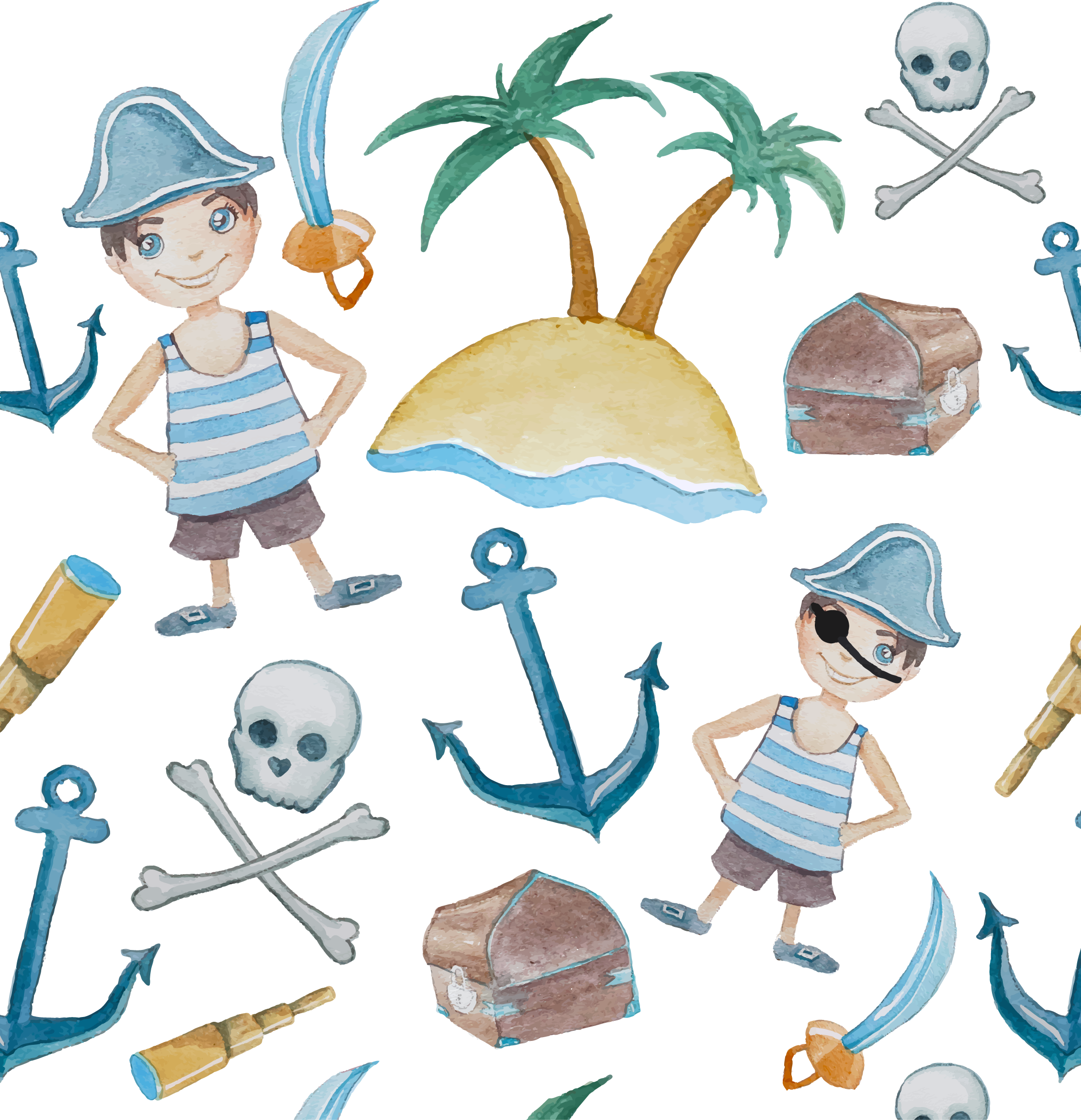 Pirates clipart watercolor. Piracy painting illustration decorative