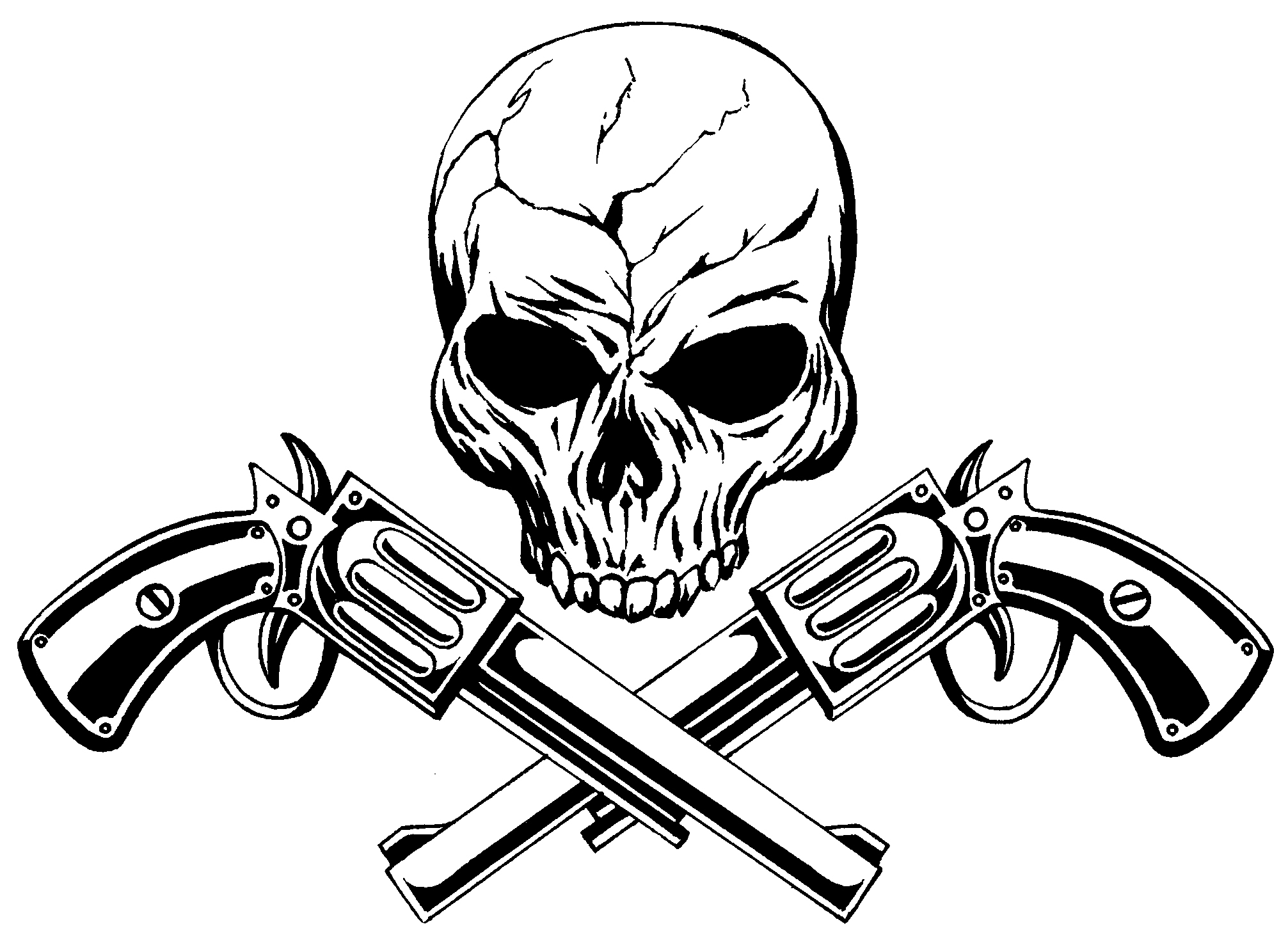 Skull And Crossed Guns Tattoo.