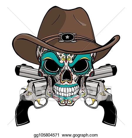 Pistol clipart skull crossed. Vector illustration cowboy in