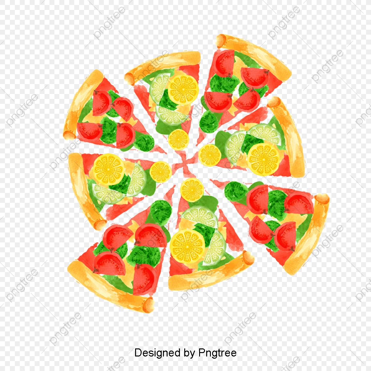 Cartoon hand painted design. Pizza clipart abstract