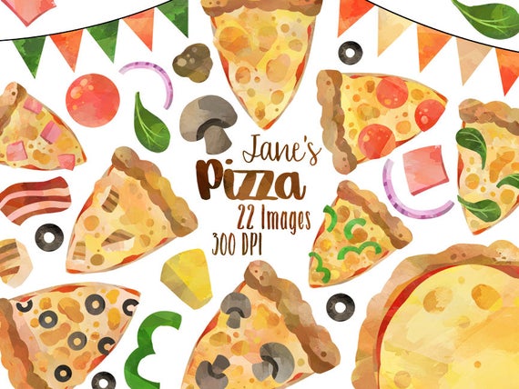 Pizza clipart dinner. Watercolor download instant night