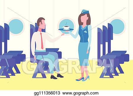 Plane clipart interior. Vector flight stewardess serving