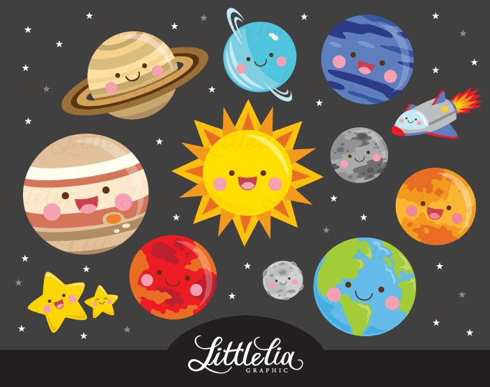 Planets clipart space theme. Solar system kawaii kid