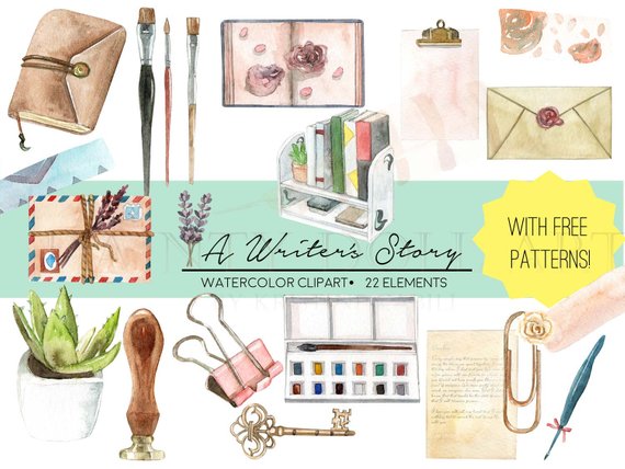 Planner clipart diary writing. Writer vintage watercolor digital