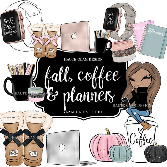 Fall coffee and planners. Planner clipart item