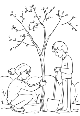 Planting clipart draw. Girl and boy a