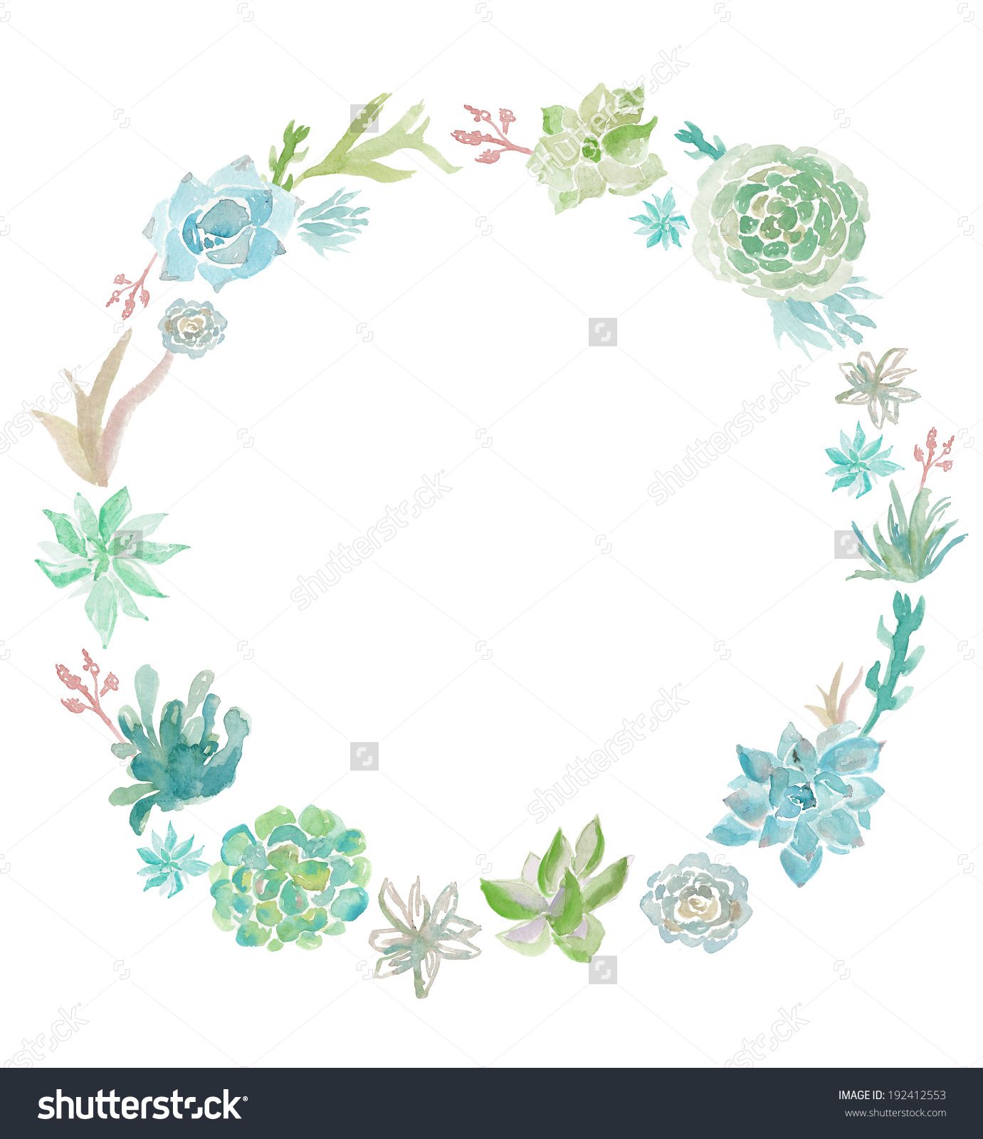 succulent clipart blue wreath