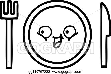 Plate clipart line drawing. Vector stock cartoon dinner